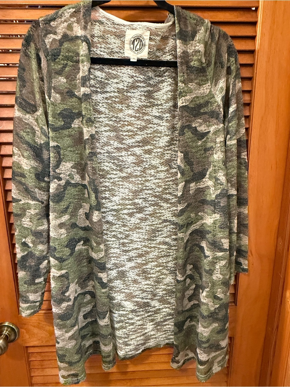 Tees2UrDoor Camo Lightweight Open Front Cardigan L/XL